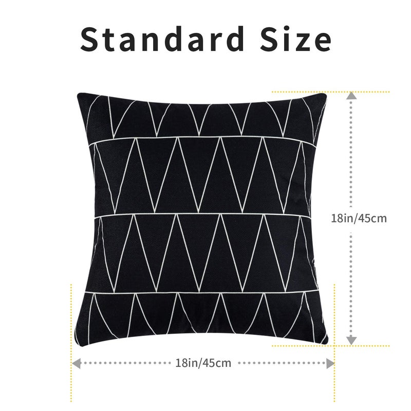 Tosewever Set of 4 Decorative Geometric 18 x 18 Inches Throw Pillow Covers - Modern Pattern Linen Square Pillow Cushion Case for Sofa Couch Bed Home Outdoor Car (18"" x 18""  Black) - Image 2